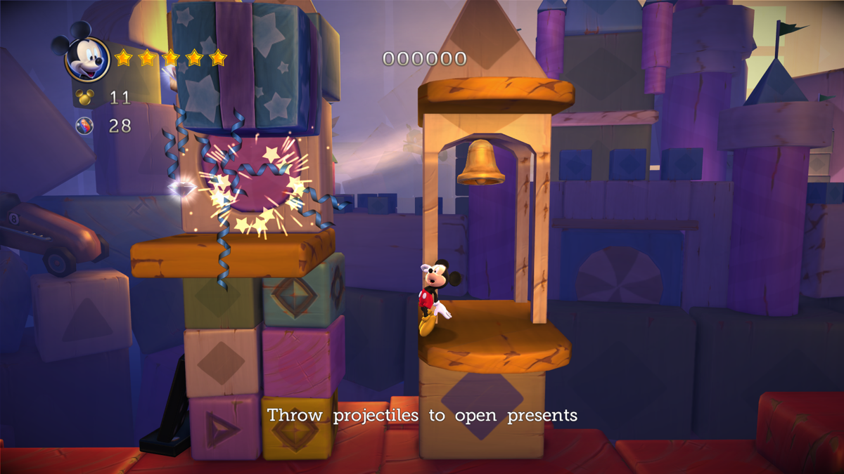 Castle of Illusion Starring Mickey Mouse (Windows) screenshot: Presents can be opened with projectiles