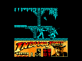 Indiana Jones and the Last Crusade: The Action Game (Amstrad CPC) screenshot: Indy bullwhips one of his enemies