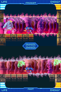 Chronos Twin (Nintendo DS) screenshot: Up next - a forced-scrolling stage through some mind-bending double-screen platforming!