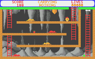 Chuckie Egg II (Atari ST) screenshot: Is that a bone over there?
