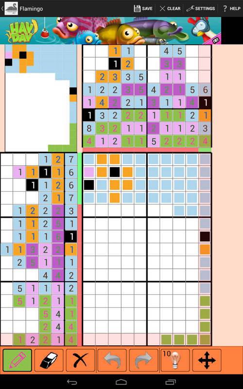 Griddlers Plus (Android) screenshot: Some puzzles aren't much of a challenge. This colorful puzzle contains no empty cells, so there's no thinking involved at all.