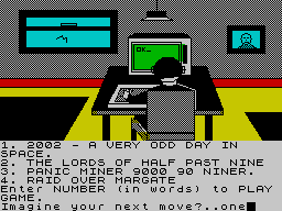 Imagination (ZX Spectrum) screenshot: Starting location - selecting a game