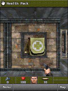 Wolfenstein RPG (J2ME) screenshot: Finding a health pack.