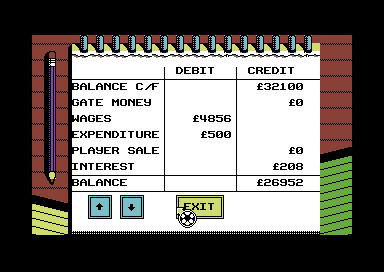 Graeme Souness Soccer Manager (Commodore 64) screenshot: Balance