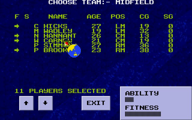 Graeme Souness Soccer Manager (Amiga) screenshot: Selecting the starting lineup