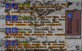 Towers: Lord Baniff's Deceit (Atari ST) screenshot: Choosing character