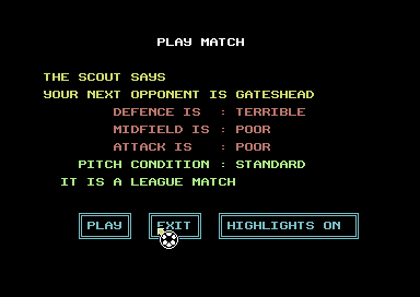 Graeme Souness Soccer Manager (Commodore 64) screenshot: Scout report