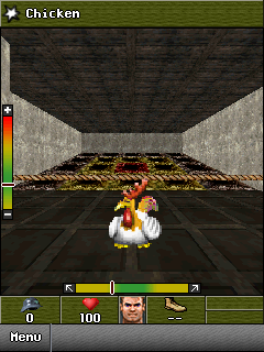 Wolfenstein RPG (J2ME) screenshot: Mini-game about kicking a chicken.