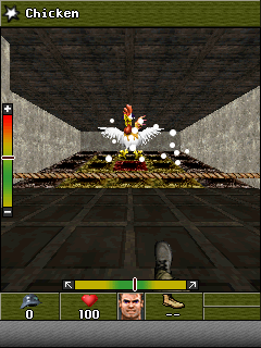 Wolfenstein RPG (J2ME) screenshot: Chicken gets kicked.
