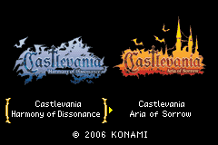 Castlevania: Double Pack (Game Boy Advance) screenshot: Game selection screen