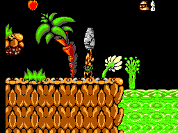 Chuck Rock (SEGA Master System) screenshot: Carrying a boulder like Fred Flintstone