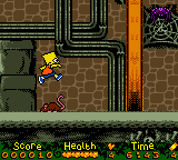 The Simpsons: Night of the Living Treehouse of Horror (Game Boy Color) screenshot: Now, Bart avoids a simple mouse with a simpler jump.