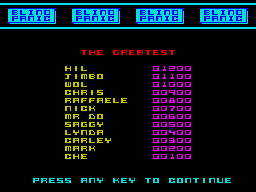 Blind Panic (ZX Spectrum) screenshot: High scores