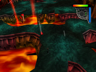 Apocalypse (PlayStation) screenshot: Terrain cracked open with lava.