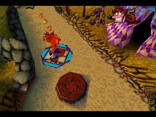 Crash Bandicoot: Warped (PlayStation) screenshot: Platforms bearing a "?" take crash to bonus levels.