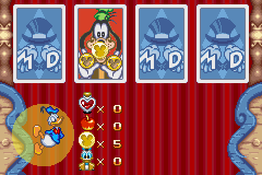 Disney's Magical Quest 3 starring Mickey & Donald (Game Boy Advance) screenshot: Select one of four cards and you will get a special prize (so long as it's not the King Pete card!)