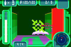 Tron 2.0: Killer App (Game Boy Advance) screenshot: Friring at an enemy recognizer