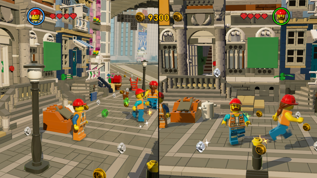 The LEGO Movie Videogame (Windows) screenshot: There's a very small "city" location to freely roam around and take sidequests