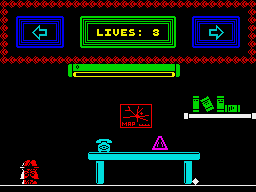 Incredible Shrinking Fireman (ZX Spectrum) screenshot: Notice the crystal next to the chair leg