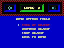 Incredible Shrinking Fireman (ZX Spectrum) screenshot: The object interaction menu