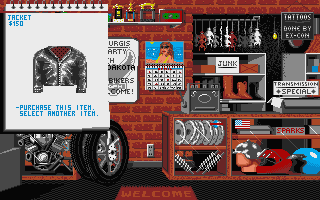 Harley-Davidson: The Road to Sturgis (Atari ST) screenshot: Buying a nice leather jacket