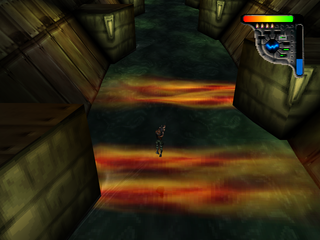 Apocalypse (PlayStation) screenshot: Jumping over the flames.