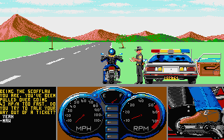 Harley-Davidson: The Road to Sturgis (Atari ST) screenshot: Got pulled over by the cops