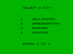 Turbo Esprit (ZX Spectrum) screenshot: Select a city