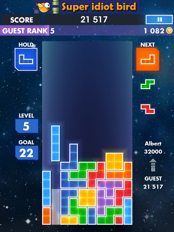 Tetris (iPad) screenshot: It is about to get "Tetris" drop for only four lines!