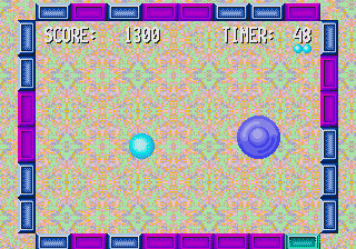 Menacer 6-Game Cartridge (Genesis) screenshot: Whack Ball: you have to bounce the ball agains every block in the frame.
