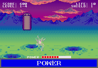 Menacer 6-Game Cartridge (Genesis) screenshot: Placing the aim in the "power" bar at the bottom of the screen will reload your weapon.
