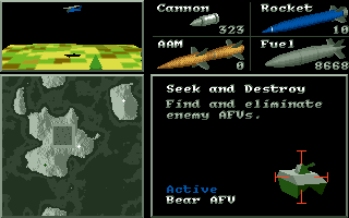 Zeewolf (Amiga) screenshot: Weapon options and mission map