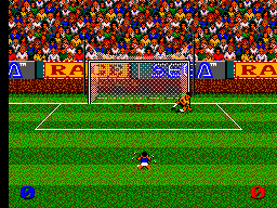 Ultimate Soccer (SEGA Master System) screenshot: For some reason, players from Iceland are the same skin colour as those from Angola.