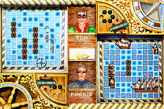 Ultimate Brain Games (Game Boy Advance) screenshot: Hits are shown by smoke and sunken ships are shown as damaged areas