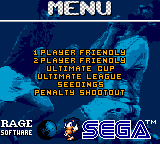 Ultimate Soccer (Game Gear) screenshot: Main menu