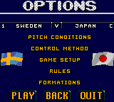 Ultimate Soccer (Game Gear) screenshot: Options screen