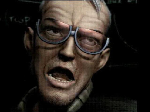 Outcast (Windows) screenshot: The intro is very long, setting the cinematic tone of the game. This is Prof. Kauffman, a crucial plot character. Note the facial detail