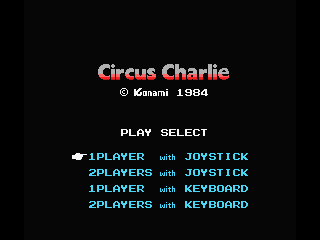 Circus Charlie (MSX) screenshot: Title and Play Select screen