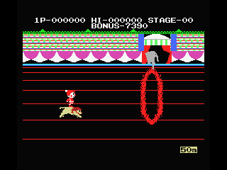 Circus Charlie (MSX) screenshot: Jump the Ring of Fire