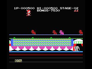 Circus Charlie (MSX) screenshot: Walk the Wire