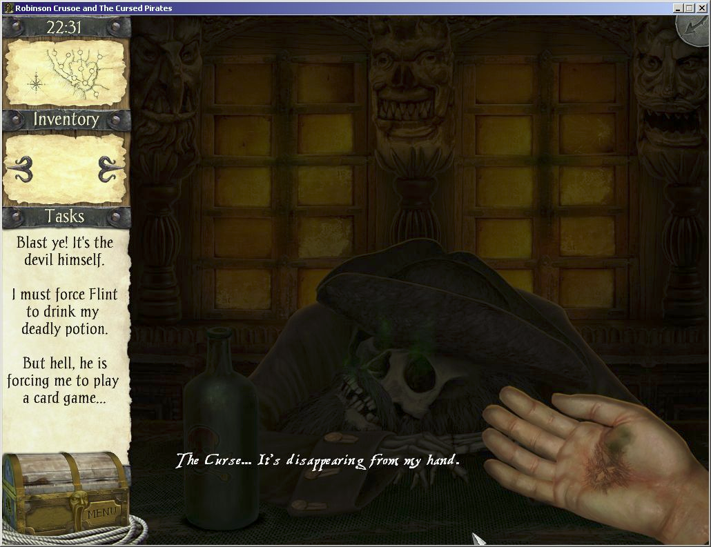 Robinson Crusoe and the Cursed Pirates (Windows) screenshot: Flint is defeated. The Curse is lifted. Cue ending sequence