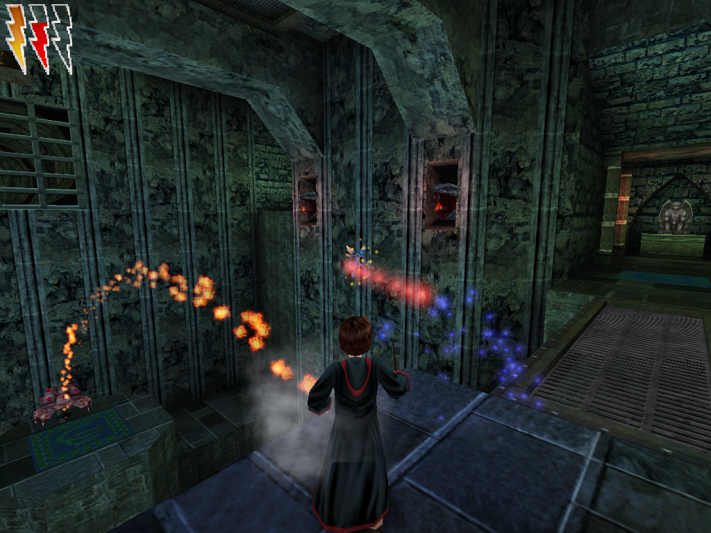 Harry Potter and the Chamber of Secrets (Windows) screenshot: Fire-shooting turtle and a pixie