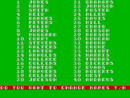 International Manager (ZX Spectrum) screenshot: Naming the players available
