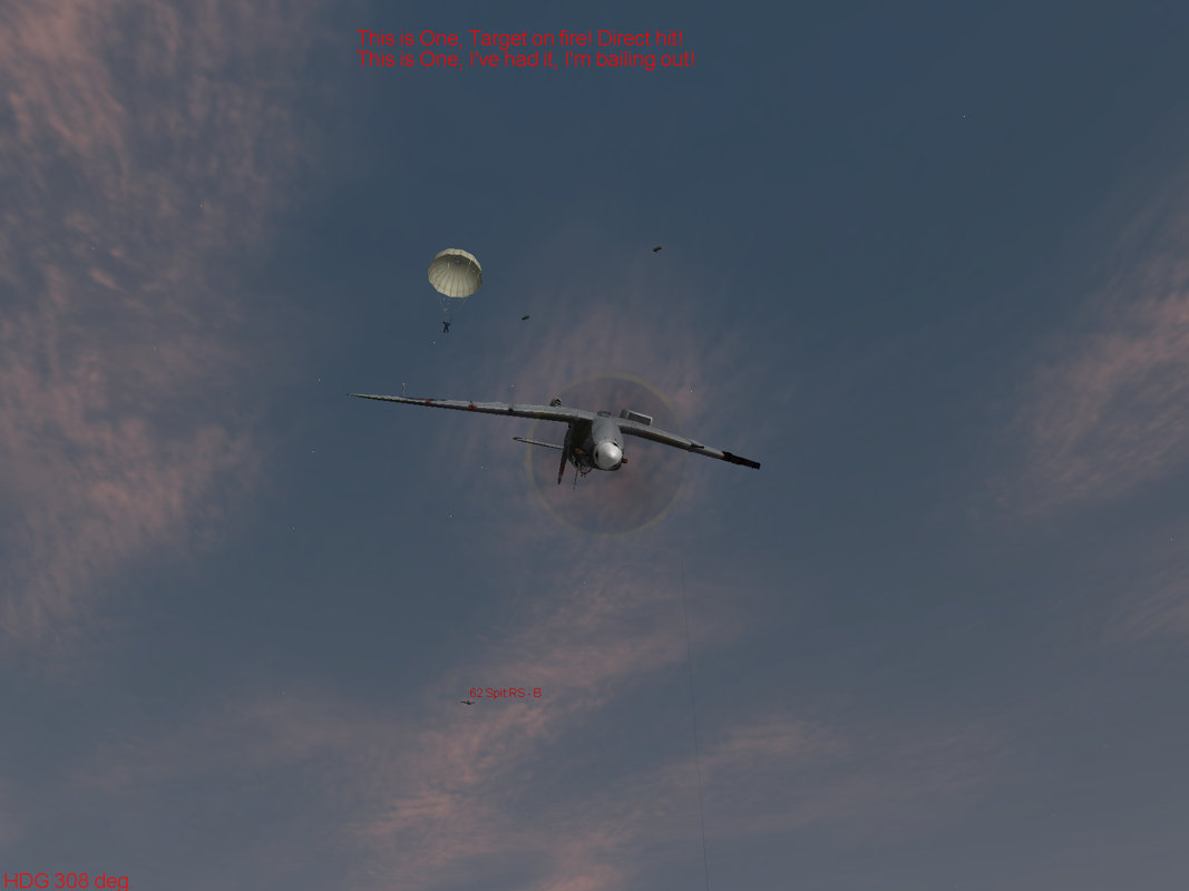 Forgotten Battles: Aces Campaigns (Windows) screenshot: After all the fighting is done, one of the AI Spits just had to fly through a barrage balloon's wire.