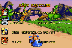 Crash Nitro Kart (Game Boy Advance) screenshot: Race results display.