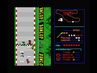 F-1 Spirit: The Road to Formula 1 (MSX) screenshot: Watch out for slower cars!