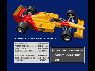F-1 Spirit: 3D Special (MSX) screenshot: You can change the body paint