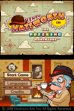 Henry Hatsworth in the Puzzling Adventure (Nintendo DS) screenshot: Title screen complete with awesomely pompous music.