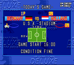 International Superstar Soccer Deluxe (SNES) screenshot: Match presentation