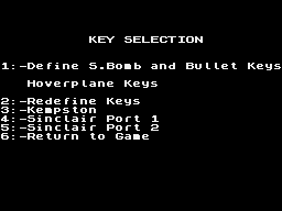 Virus (ZX Spectrum) screenshot: Controls selection